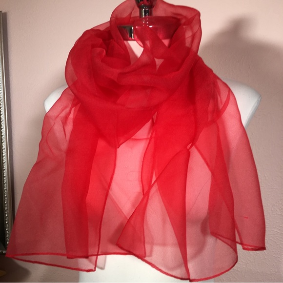 Vintage 40 50 Retro Sheer Red Oversized Long Scarf Wrap Minimalist Evening - Picture 7 of 15